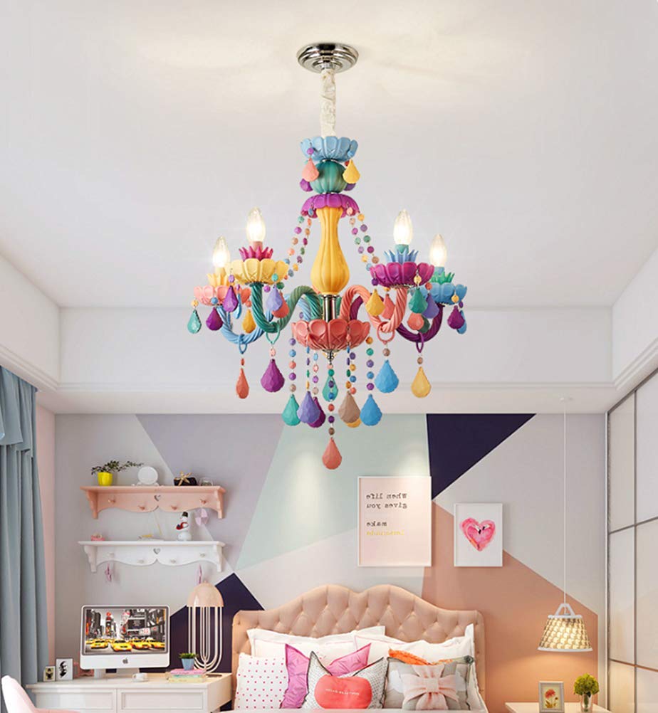 LAKIQ 6-Light Crystal Chandelier Hanging Pendant Light Fixture - European Style Girls Room Ceiling Lighting for Bedroom, Living Room, Dining Room & Coffee Shop (Style B) | Elegant Home Decor & Commercial Space Ambiance