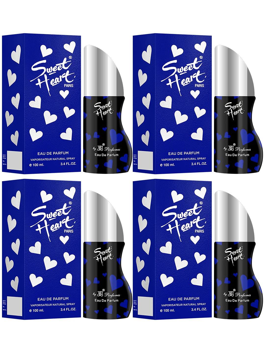 Sweetheart Blue Long-Lasting Eau De Parfum for Women, 100ml (Pack of 4) - Floral Fruity Fragrance for Date Night, Office & Special Occasions
