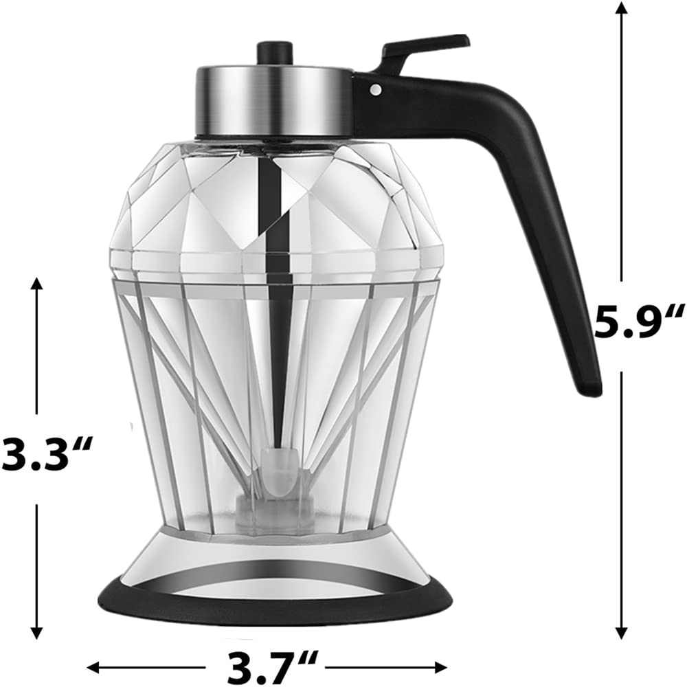 Premium Glass Honey Dispenser with Stand - Diamond Shape, 284ml Large Capacity - Elegant Syrup Jar for Home Kitchen, Coffee & Tea Accessories, Gift Idea