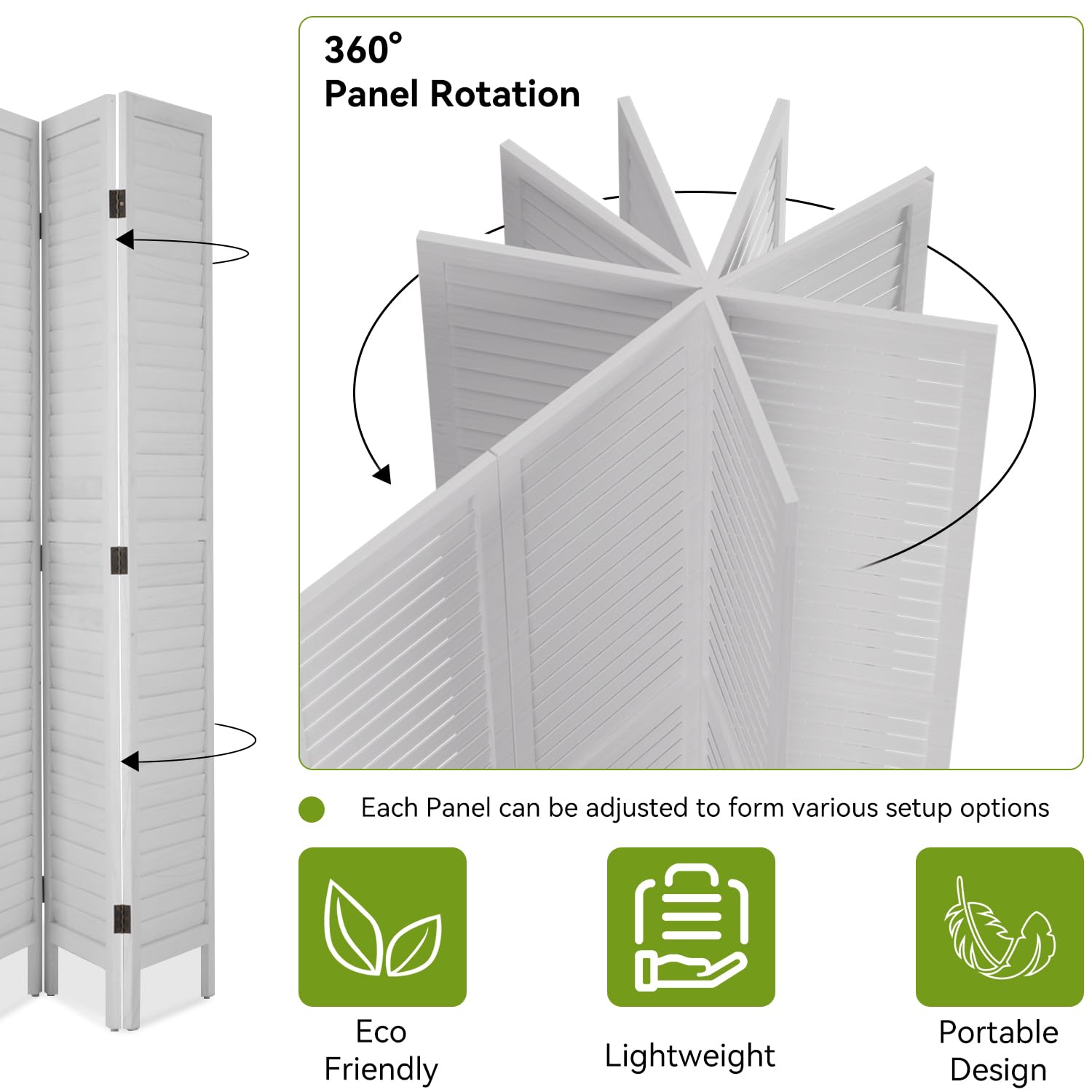 6 Panel Wood Room Divider - 5.57 FT Tall Folding Privacy Screen, Freestanding Partition Wall for Home & Office Separation - Perfect for Living Room, Bedroom, Studio or Event Space