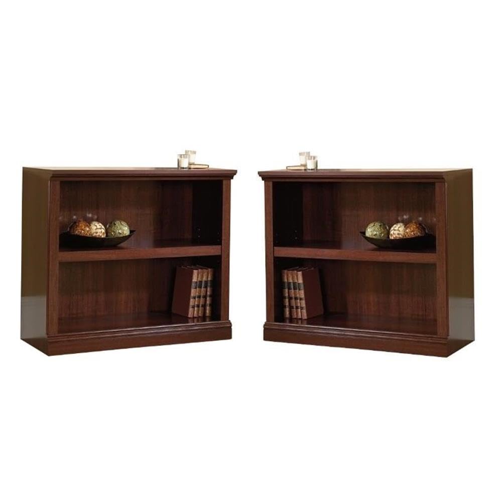 Premium 2-Shelf Wood Bookcase Set in Select Cherry - Solid Wood Bookshelves for Living Room, Bedroom & Office (Set of 2) - Perfect for Home Decor & Book Storage