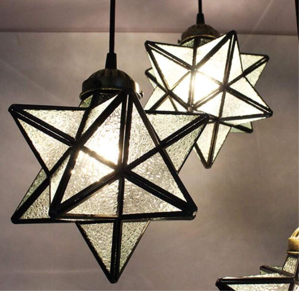 Teimi&Ritou 3-Light Round Base Moravian Star Chandelier - Iron Art Pendant Lamp with Crystal Glass for Dining Room, Living Room & Bedroom Lighting