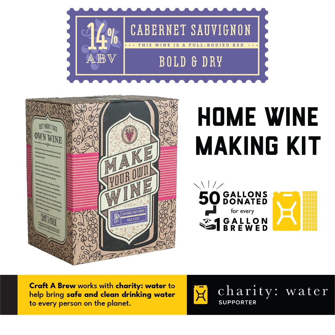 Craft A Brew Home Wine Making Kit – Complete 1 Gallon Cabernet Sauvignon Starter Set with Ingredients & Supplies – Perfect for Beginners – Ultimate DIY Winemaking Experience for Gifts, Parties & Home Brewing Enthusiasts