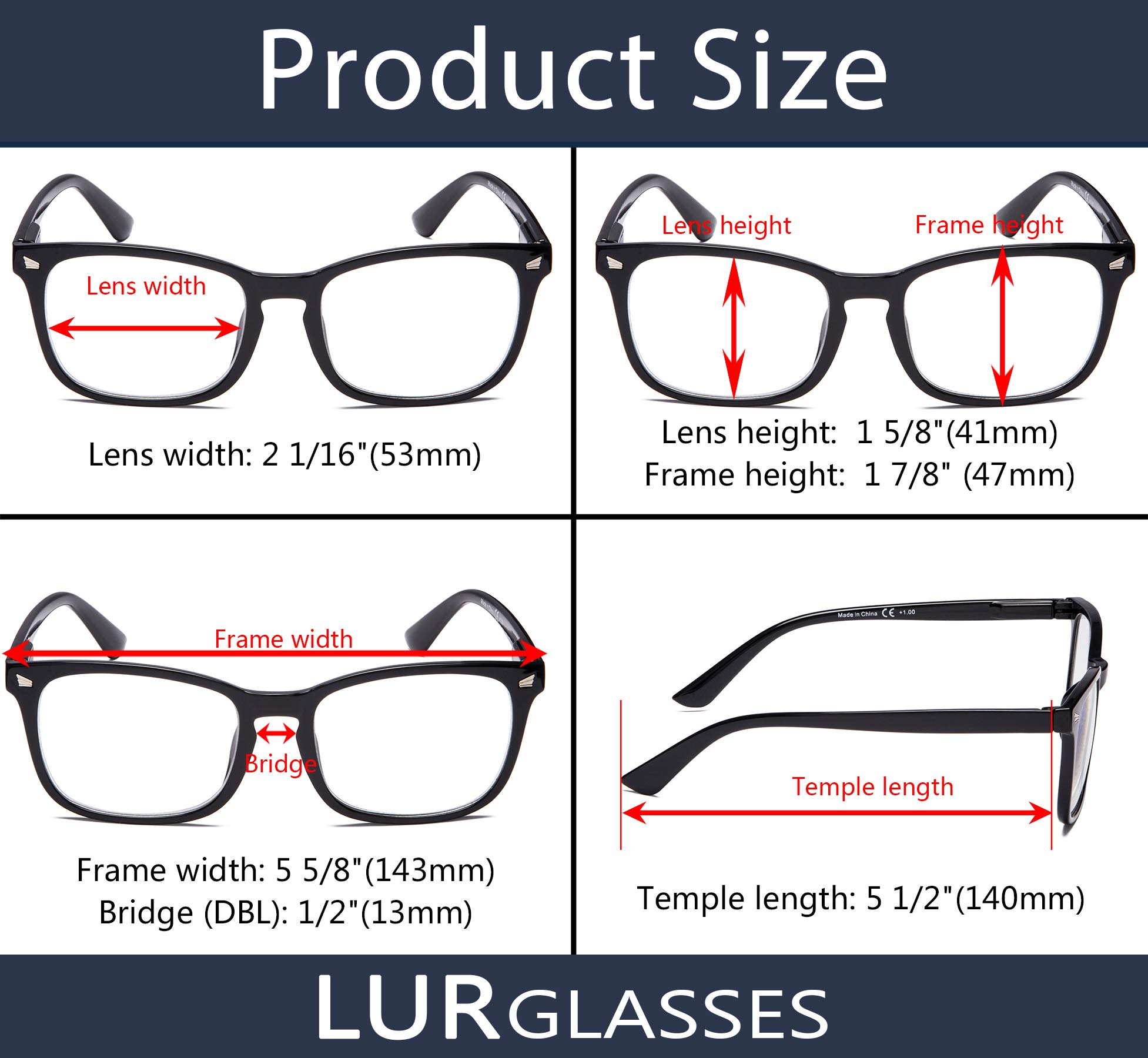 LUR Reading Glasses 5 Pack - Stylish Women's Readers for Reading, Crafting & Computer Use | Comfortable & Fashionable Eyewear for Work & Home