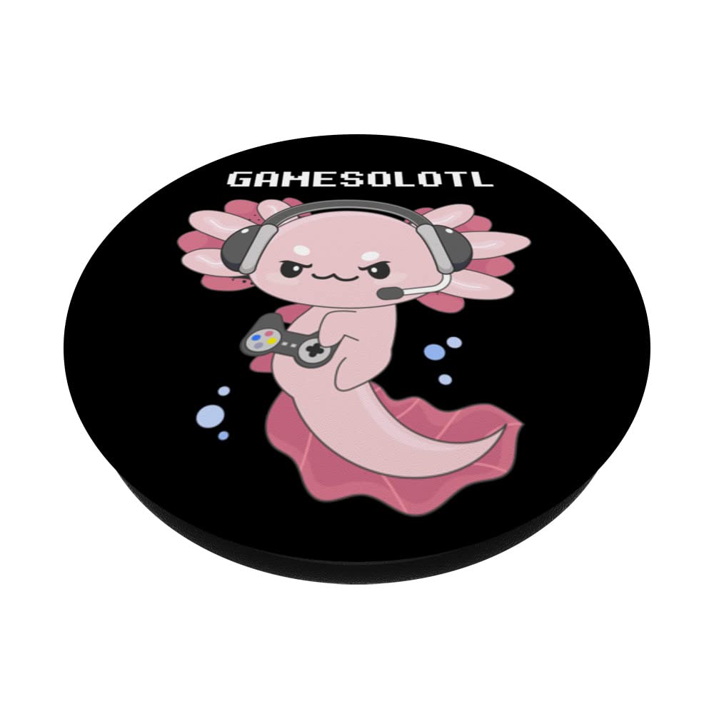 Gamesolotl Gamer Axolotl Playing Video Games - Cute Gaming Axolotl PopSockets Swappable PopGrip for Phones & Tablets | Perfect for Gamers, Streamers & Anime Fans