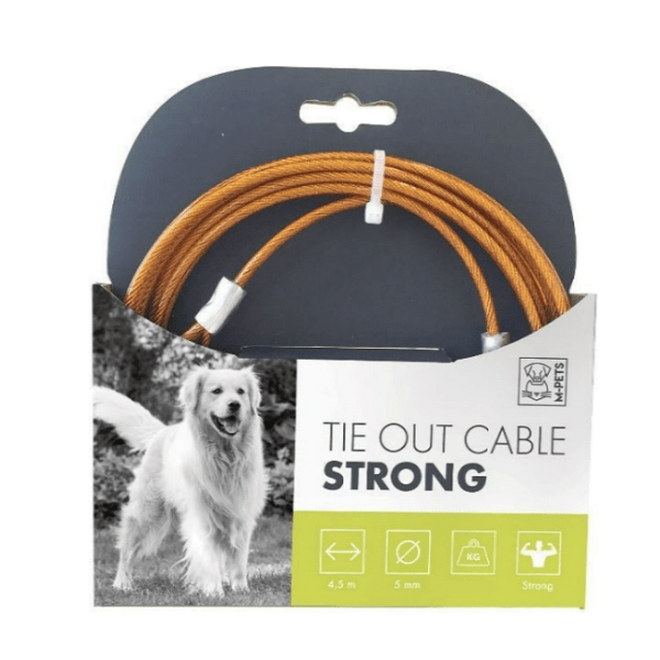 Strong M PETS Dog Tie Out Cable - Heavy Duty Up to 50 lbs (22.7 kg) for Secure Outdoor Tethering, Backyard, Camping & Training