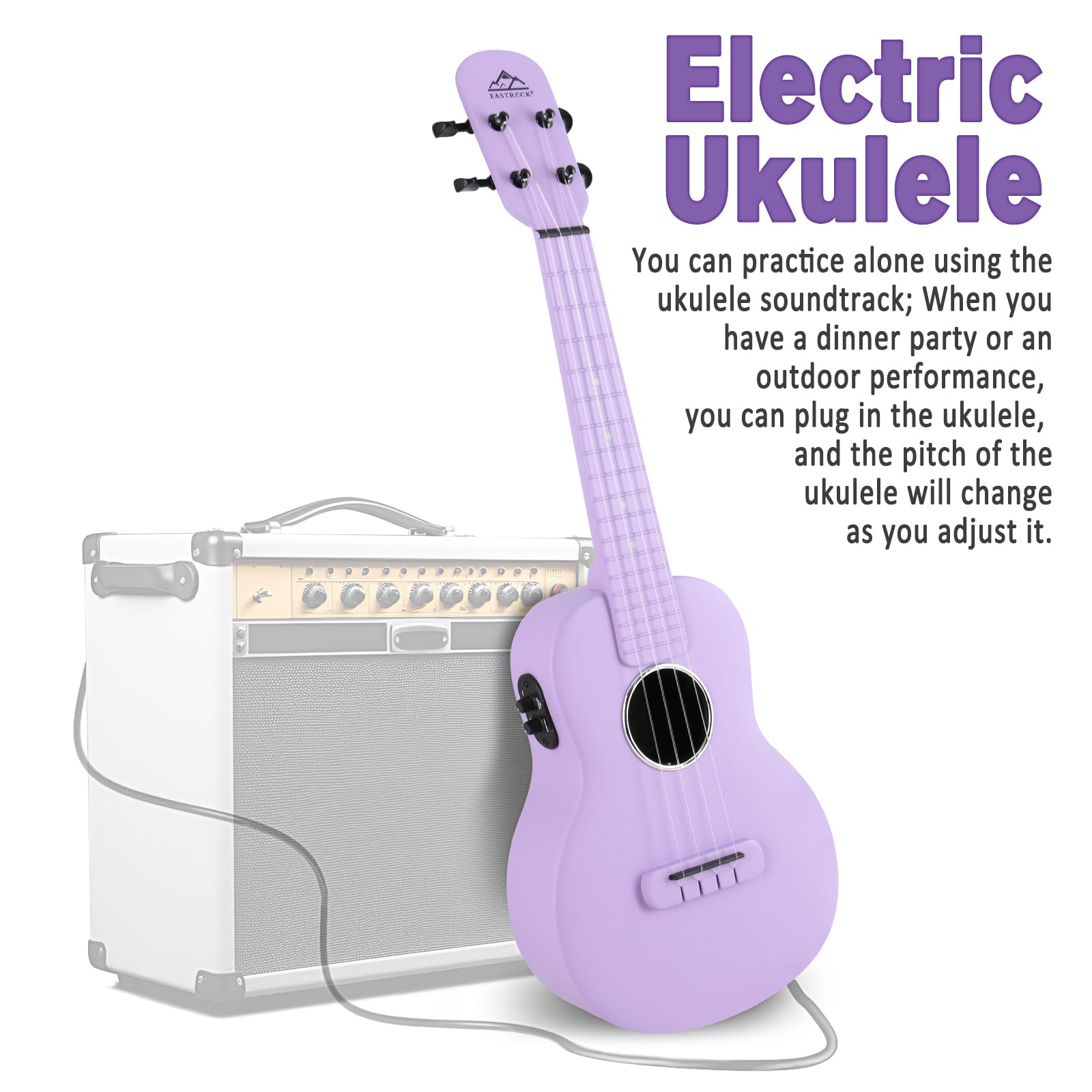 EASTROCK 23 Inch Carbon Fiber Electric Concert Ukulele Kit - Professional Ukelele for Kids, Students & Adults with Case, Strap, Capo & Strings (Purple) | Perfect for Beginners, Live Performances & Home Practice