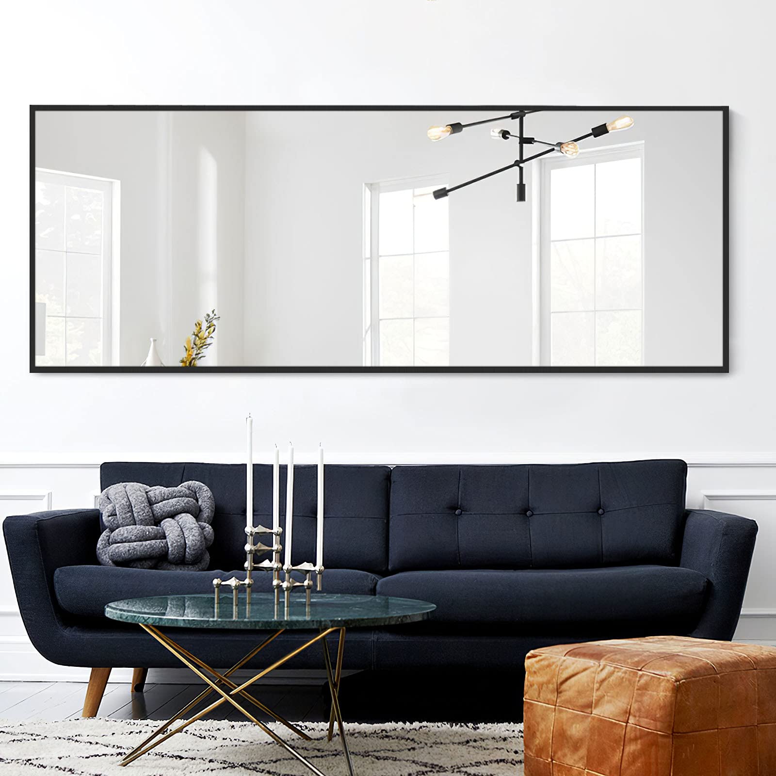 **MIRUO 63x20 Inch Full Length Mirror - Wall Mounted & Floor Standing Large Body Mirror for Home Decor, Living Room, Bedroom, Dressing Room - Black Frame (JJ00371AAF-M-USAM021)**