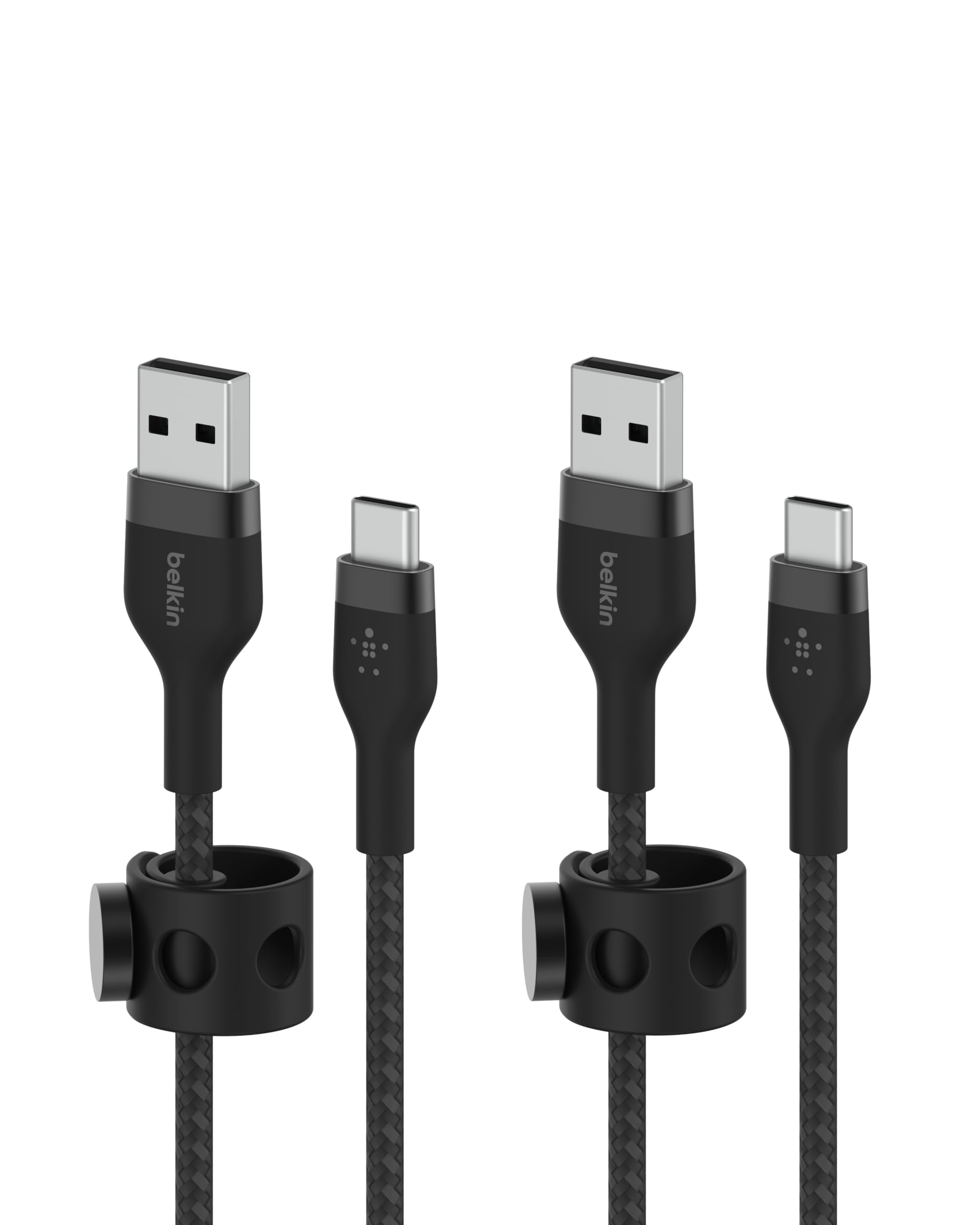 Belkin BoostCharge Pro Flex Braided USB-C to USB-A Cable (6.6ft/2M) - Fast Charging, USB-IF Certified for iPhone 16, iPad Pro, Galaxy S25/S24, Note, Pixel & More - Durable & Tangle-Free (2-Pack, Black) - Perfect for Home, Office & Travel Charging Needs