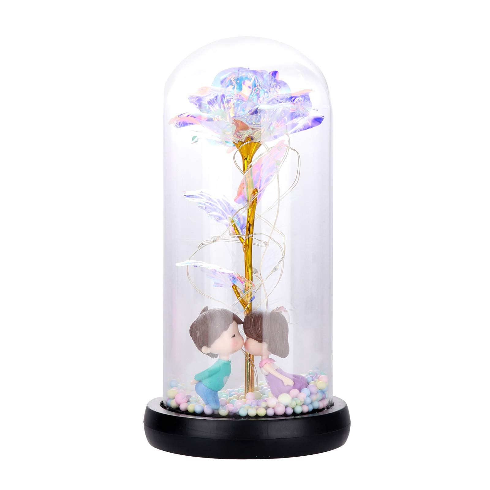 TRRAPLE Galaxy Rose in Glass Dome - Colorful LED Artificial Flower with Light String, Unique Gift for Christmas, Valentine's Day & Mother's Day | Home Decor, Romantic Present, Anniversary Gift Idea