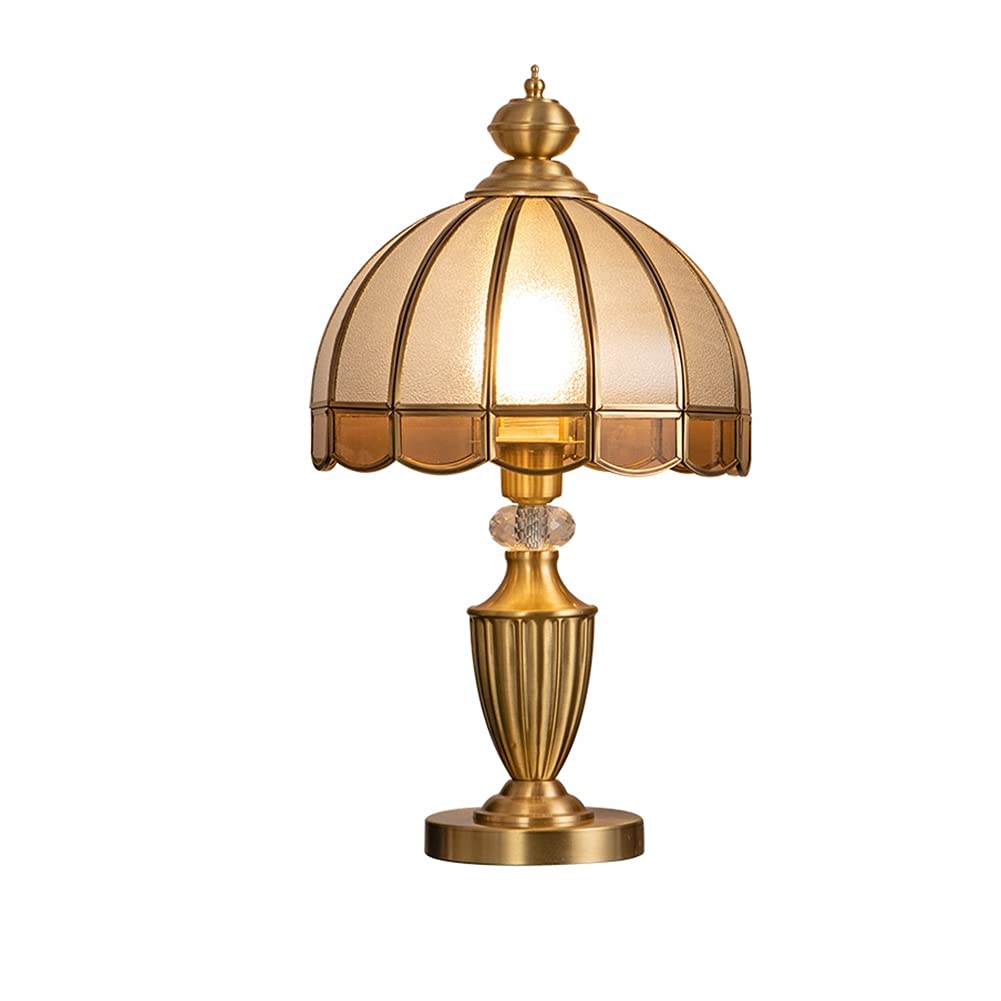 Vintage European Style Copper Table Lamp with Glass Shade - Adjustable Dimmable Bedside Lamp for Bedroom, Living Room & Office - Elegant Retro Home Decor Lighting