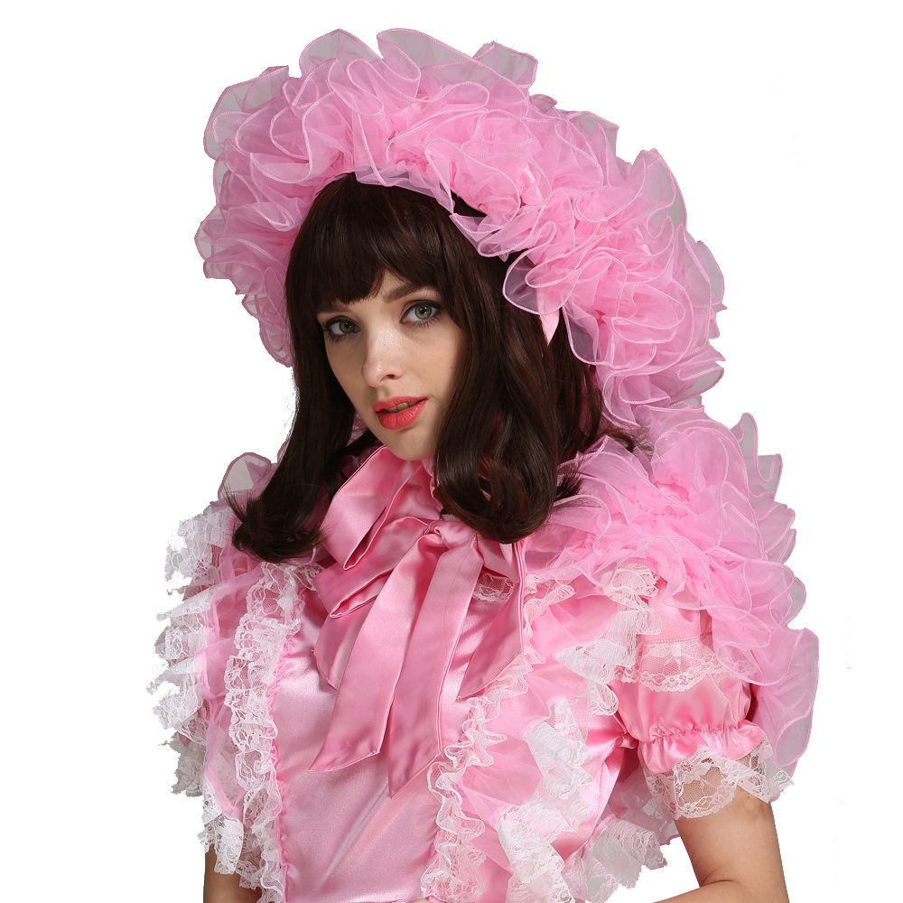 Elegant Women's Pink Organza Puffy Bonnet with Detachable Cape - Perfect for Cosplay, Costume Parties & Renaissance Fairs