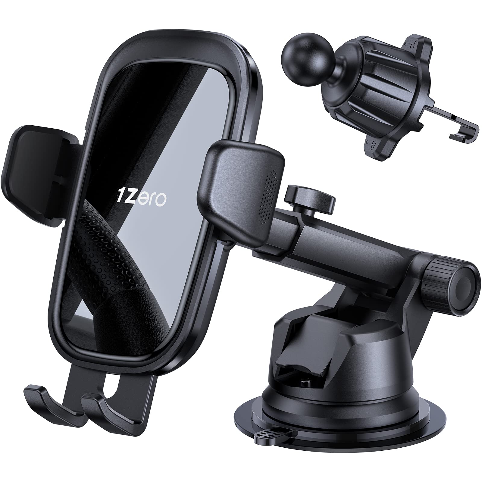 1Zero Universal Car Phone Holder - Super Stable Hands-Free Phone Mount for Dashboard, Vent & Windshield - Compatible with Thick Cases & Large Phones - Perfect for GPS Navigation, Rideshare & Road Trips