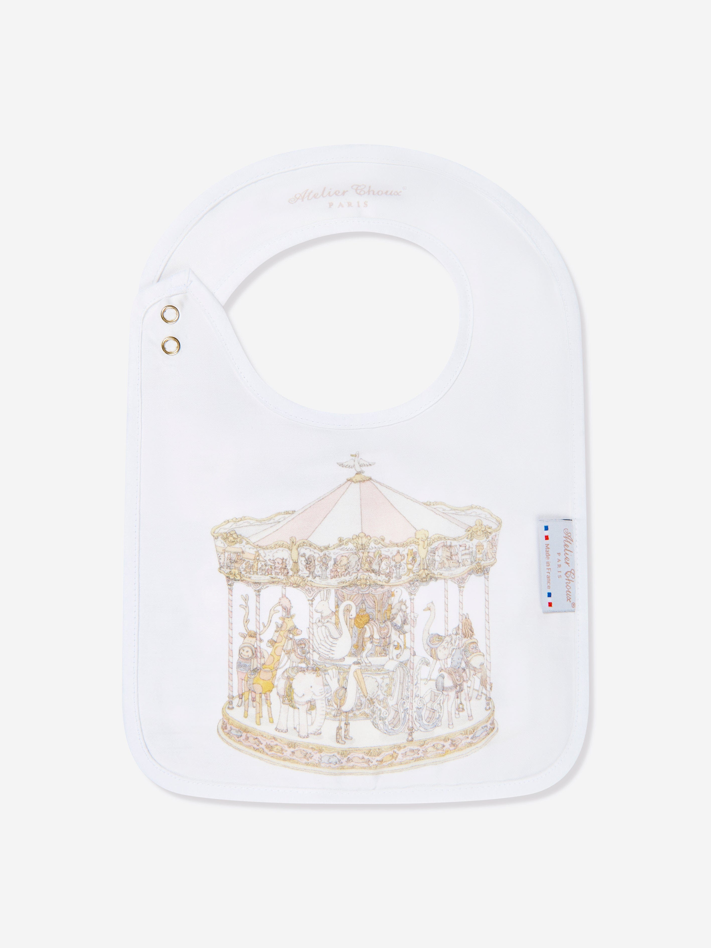 Atelier Choux Baby Girls Carousel Swaddle & Satin Bib Gift Set - Pink | Newborn Photography, Baby Shower Gift, Nursery Decor