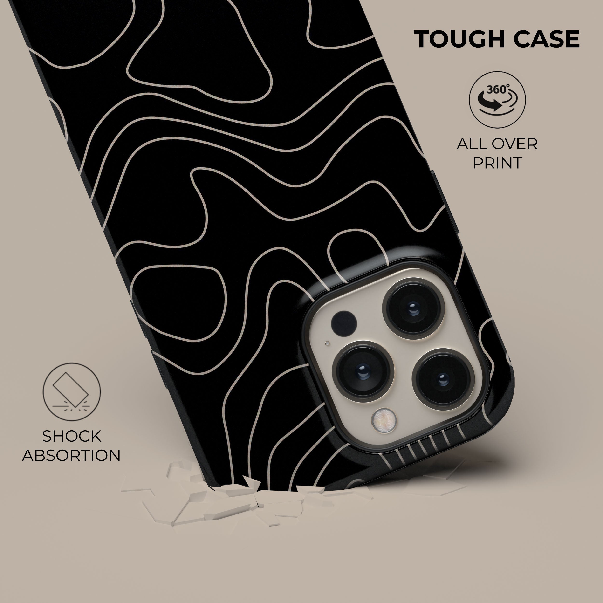 Premium Topographic Black Phone Case - Durable & Stylish Protective Cover for iPhone & Android - Perfect for Outdoor Adventures, Travel & Daily Use