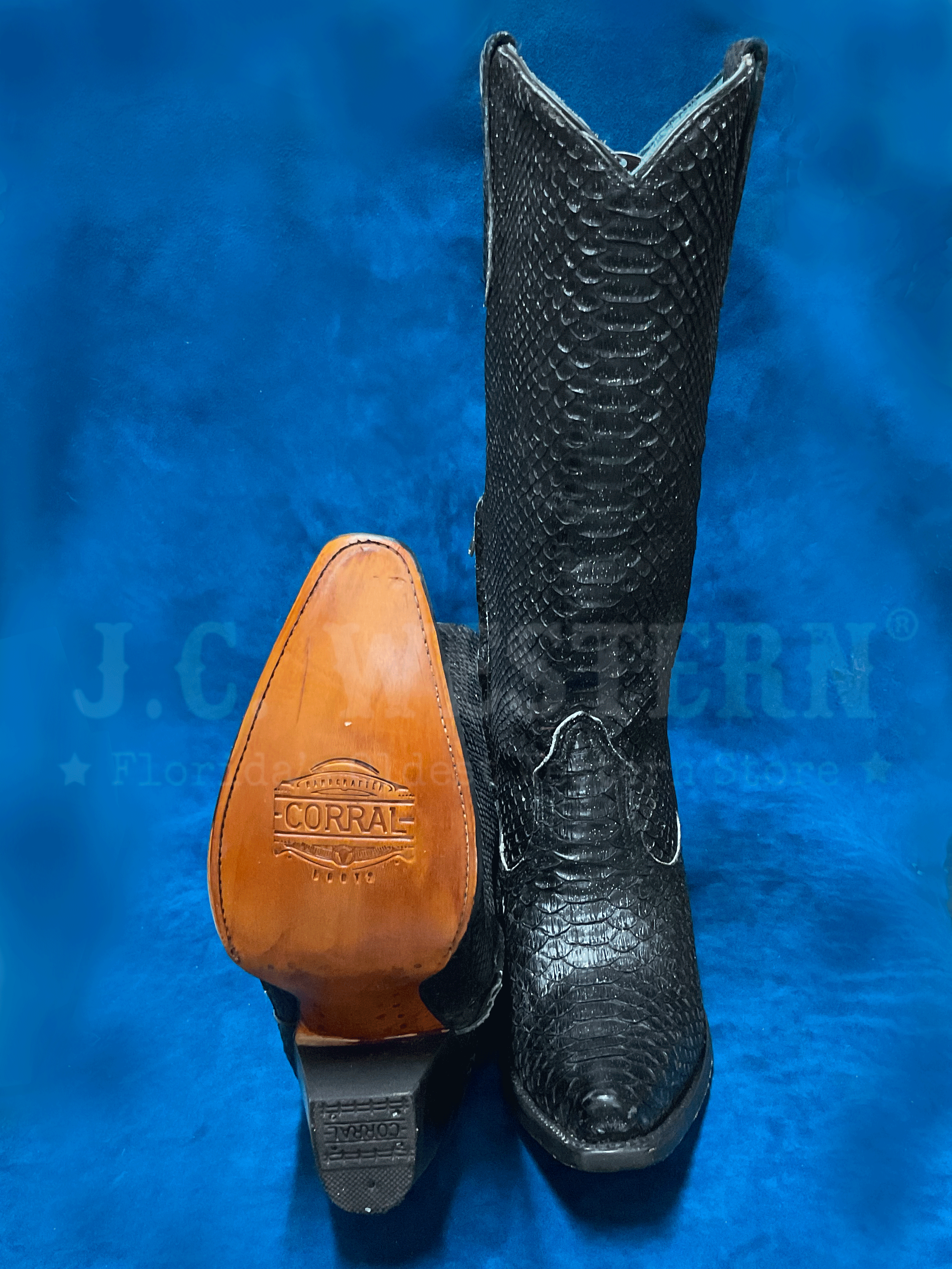 Corral A4446 Women's Glitter Finish Python Tall Top Western Boots - Black | Stylish Cowgirl Boots for Rodeo, Country Dancing & Western Fashion