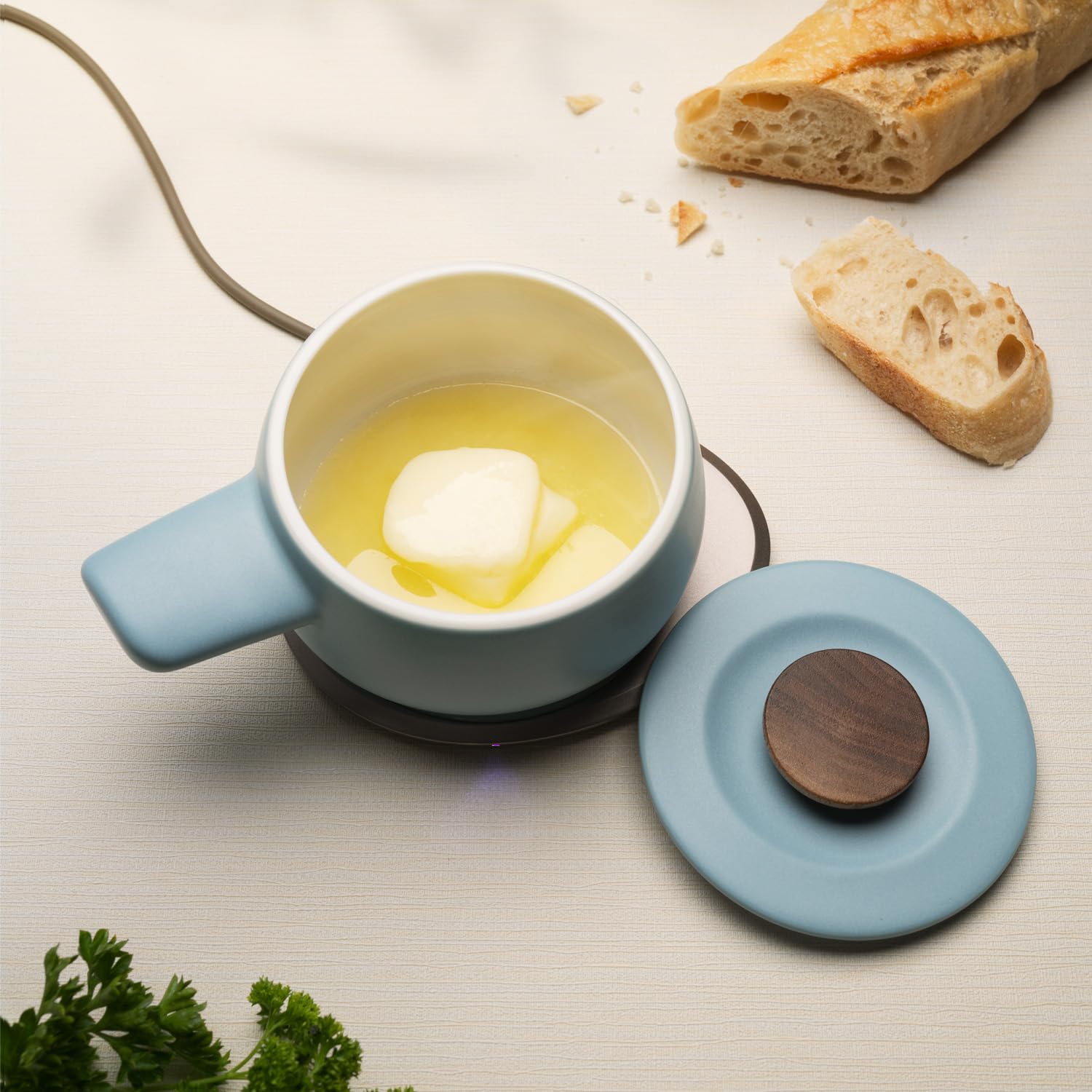 Self-Heating Fondue Set for Cheese & Chocolate - Moonmist Blue - Perfect for Parties, Date Nights & Family Gatherings
