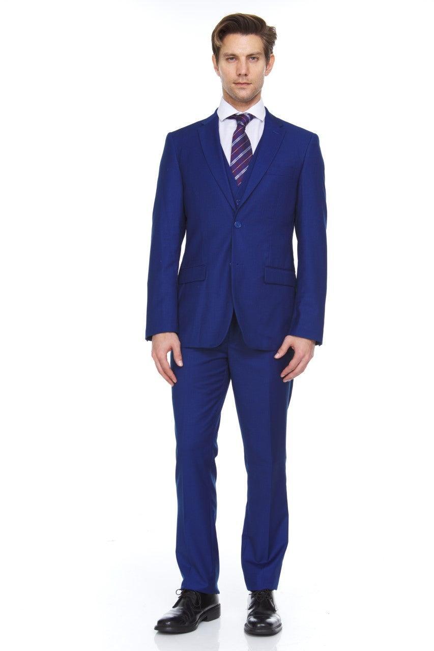 Ferera Collection Men's 3-Piece Modern Fit Suit in French Blue | Slim Fit Business Suit for Weddings, Office & Formal Events