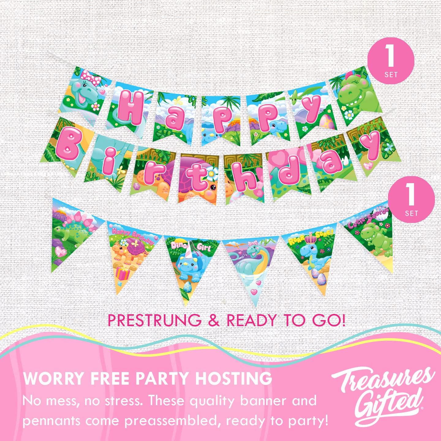 Dinosaur Party Decorations for Girls - Ultimate 24-Piece Birthday Party Set - Dinosaur Themed Party Supplies for Girls - Perfect for Birthday Celebrations, Themed Events & Kids' Parties
