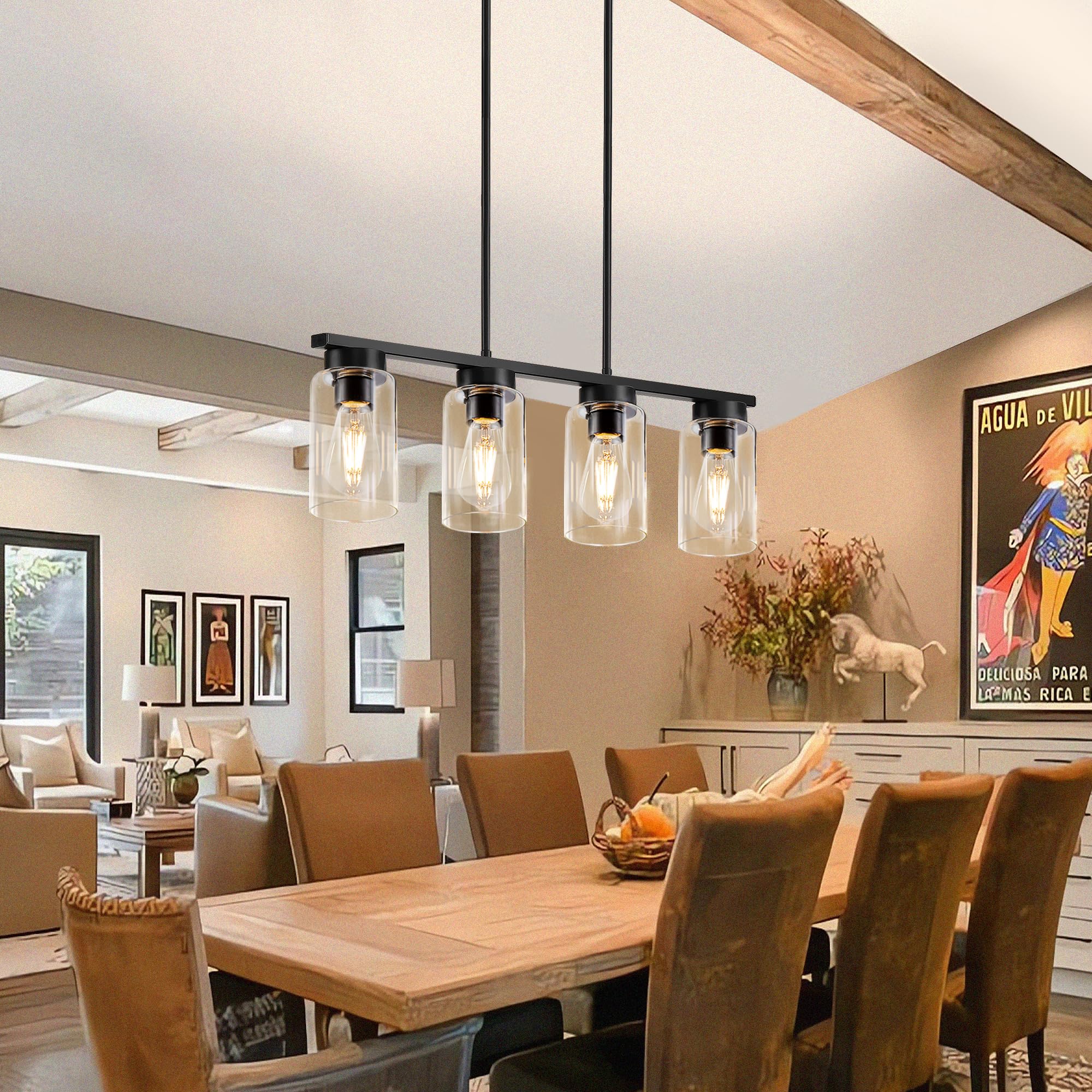 Modern Black 4-Light Farmhouse Pendant Chandelier - 27