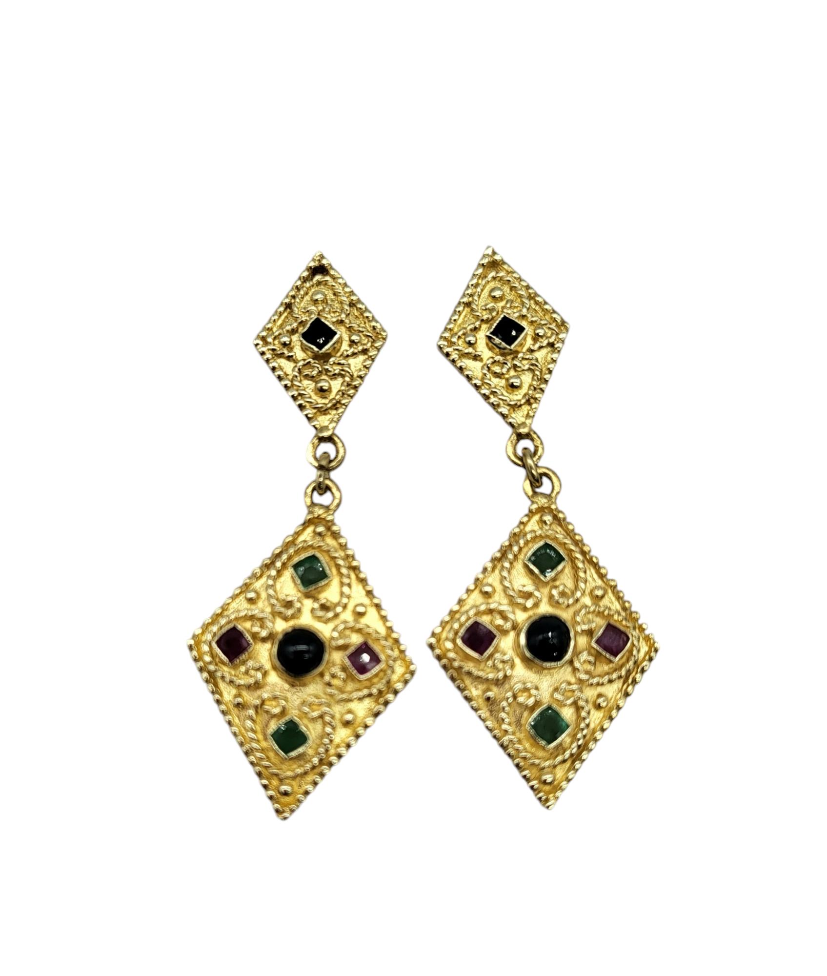 22K Gold Multi-Stone Earrings for Women – Elegant Dangle Drop Earrings for Parties, Weddings & Special Occasions