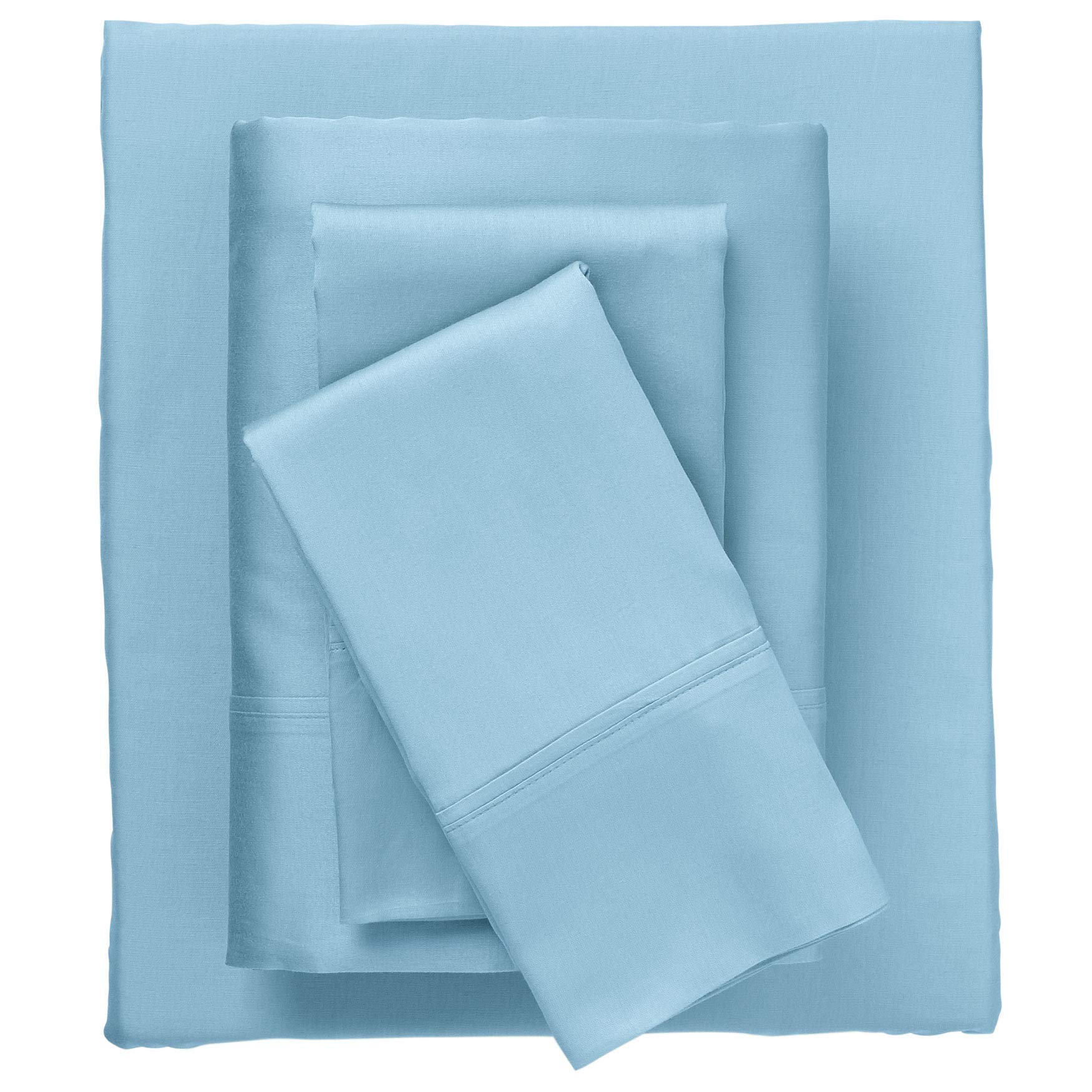 BrylaneHome Bed Tite 300 Thread Count King Size Sheet Set - Light Blue Soft Cotton Bed Sheets for Comfortable Sleep & Hotel Luxury Bedding