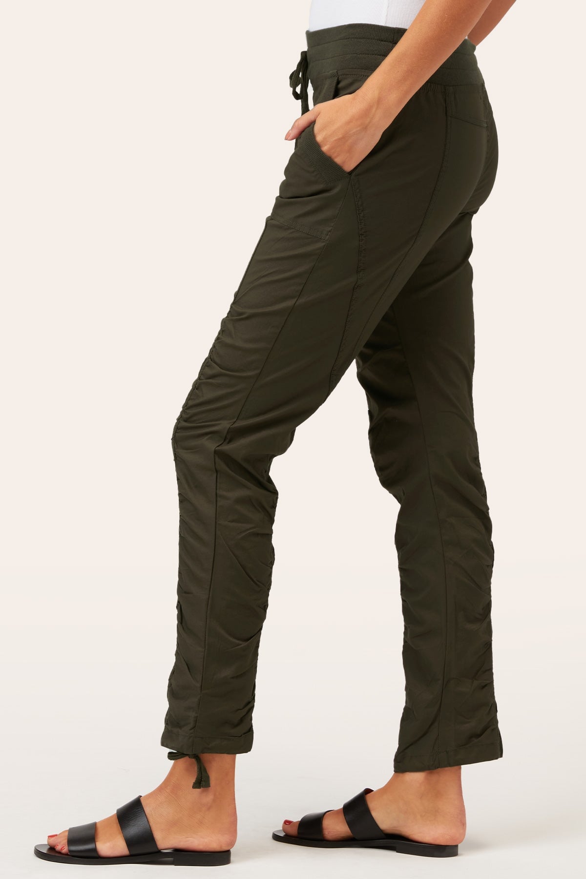 Jules Women's Olive Green High Waisted Stretch Pants - Comfortable Casual Trousers for Work, Travel & Everyday Wear