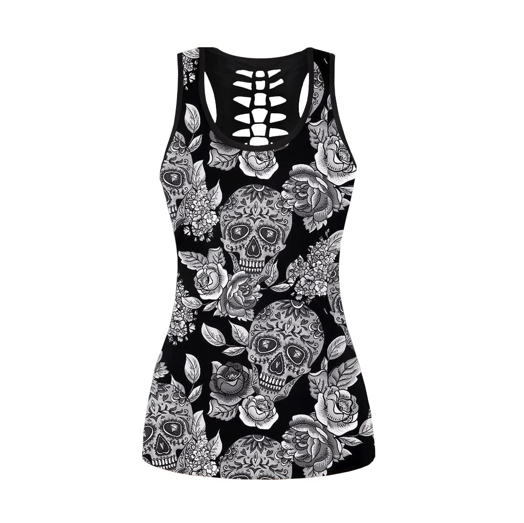 Women's Sugar Skull Yoga Outfit 2-Piece Set - Sport Tank Top & Leggings for Workout, Gym, and Activewear | Perfect for Yoga, Fitness, and Casual Wear