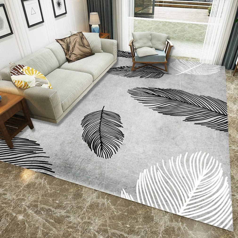 Soft Abstract Art Area Rug - 5.2'x6.5' Fleece Non-Slip Rectangular Rug for Living Room, Bedroom, Nursery | Modern Nordic Feather Design Indoor/Outdoor Carpet for Kids Crawling & Home Decor