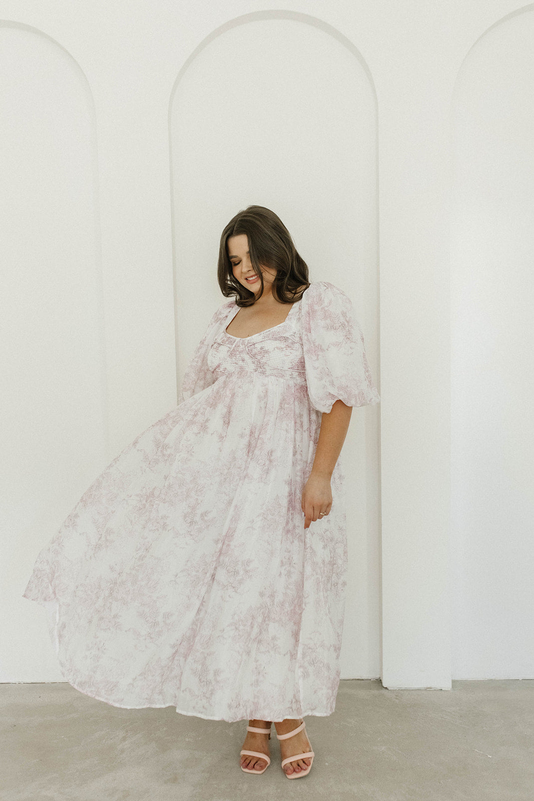 Harlow Midi Dress - Light Pink Floral Print, Bump Friendly Maternity Dress, Inclusive Sizing (S-3XL) for Pregnancy, Baby Shower & Special Occasions