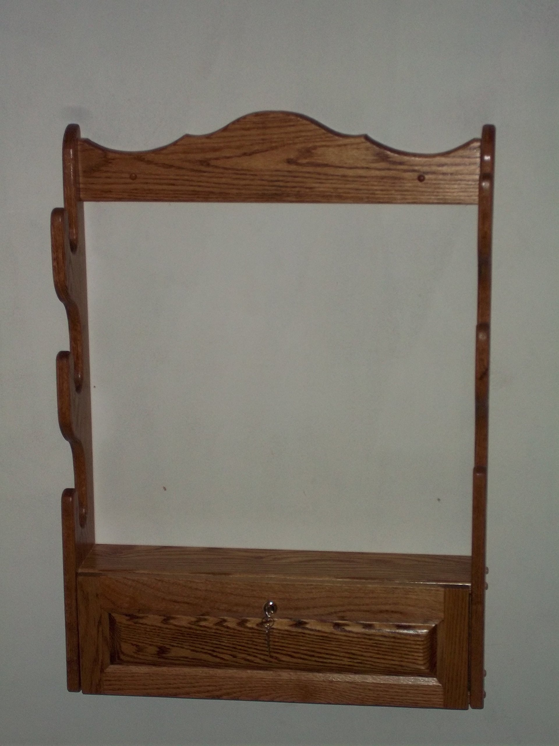 3 Gun Wall Mount Rack with Locking Storage Compartment - Golden Oak Finish for Secure Firearm Storage in Home, Office or Cabin