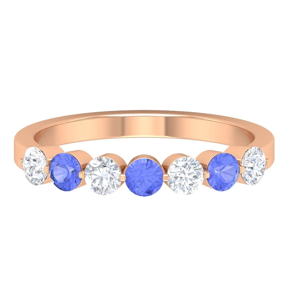 1 CT Tanzanite & Moissanite Half Eternity Ring for Women - 14K Solid Gold Wedding Band, Anniversary Gift, Stackable Ring for Bridal Jewelry & Special Occasions