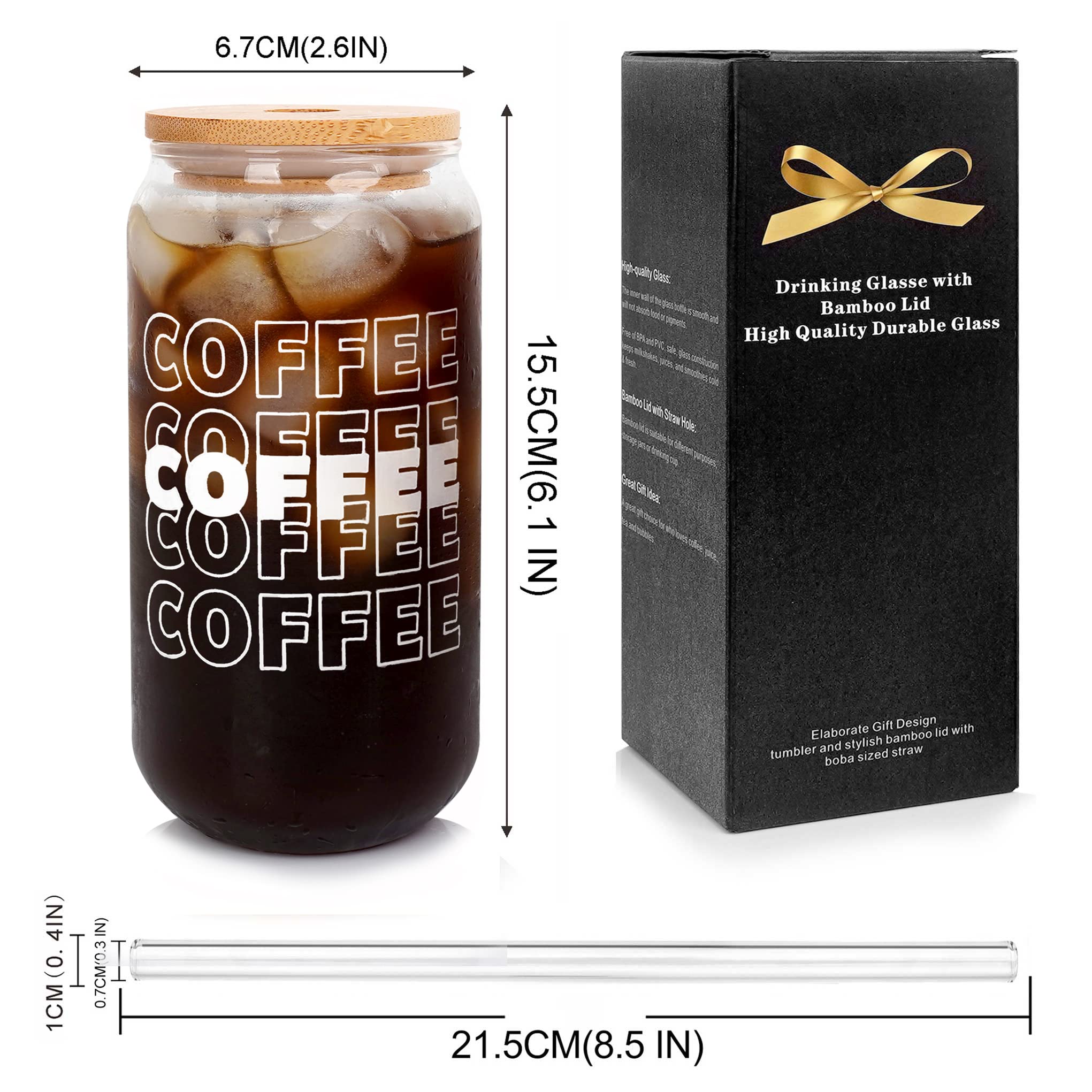 Best Iced Coffee Cups with Lids & Straws - 20OZ Glass Coffee Mugs, Can Shaped Drinking Glasses - Perfect Gift for Coffee Lovers, Men & Women - Ideal for Home, Office, Travel & Outdoor Use