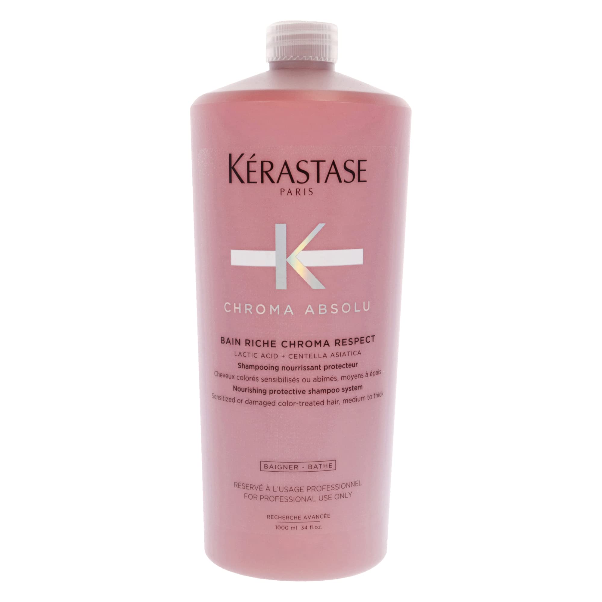 Kerastase Chroma Absolu Bain Riche Respect Shampoo - Color Care & Moisturizing Shampoo for Men & Women (34 oz) - Ideal for Color-Treated & Dry Hair at Home or Salon