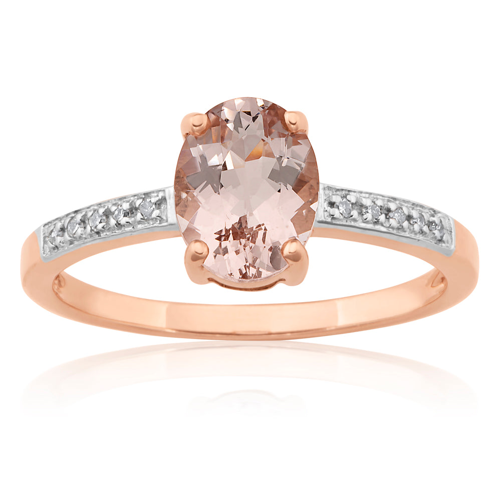 9ct Rose Gold Morganite & Diamond Ring for Women - Elegant Engagement, Wedding, Anniversary Jewelry Gift - Perfect for Romantic Occasions