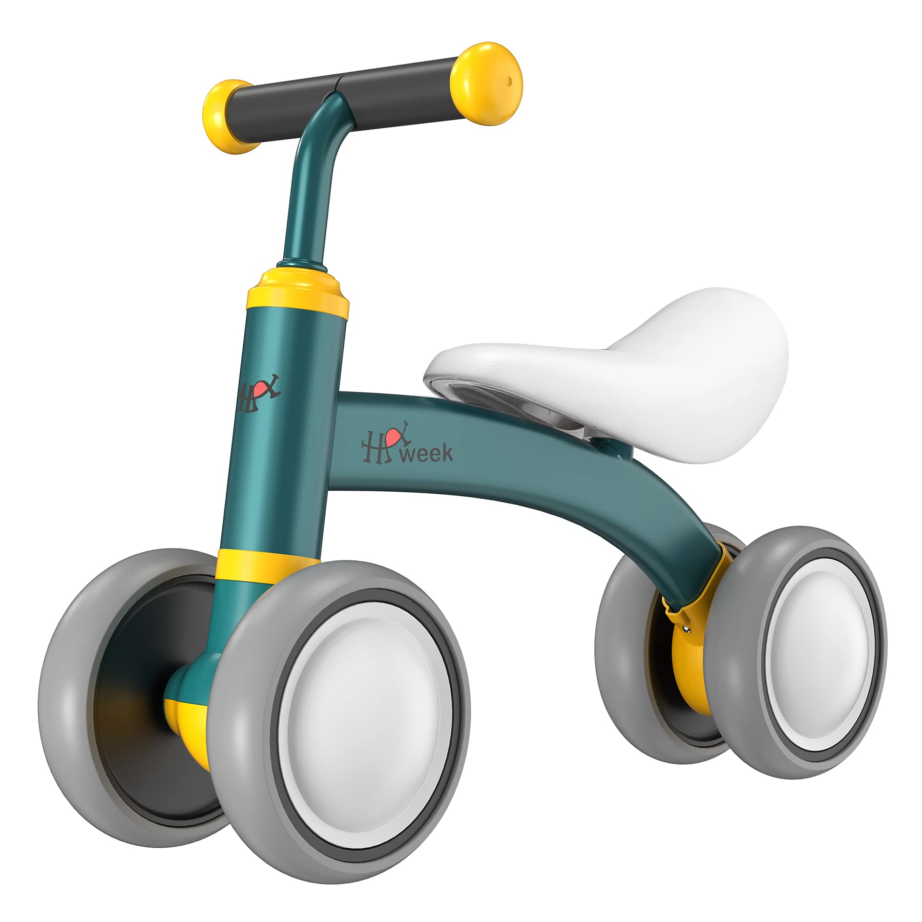 HAWEEK Baby Balance Bike for 1-3 Year Olds | No Pedal 4-Wheel Toddler Walker | First Birthday Gift for Boys & Girls | Dark Green | Indoor & Outdoor Riding Toy for Early Childhood Development