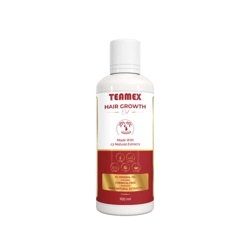 Teamex Ayurvedic Hair Growth Oil - 100% Natural for Thick & Healthy Hair | Controls Hair Fall & Promotes Growth | Nourishes & Strengthens Hair | 100ml Bottle | Perfect for Daily Hair Care & Scalp Treatment