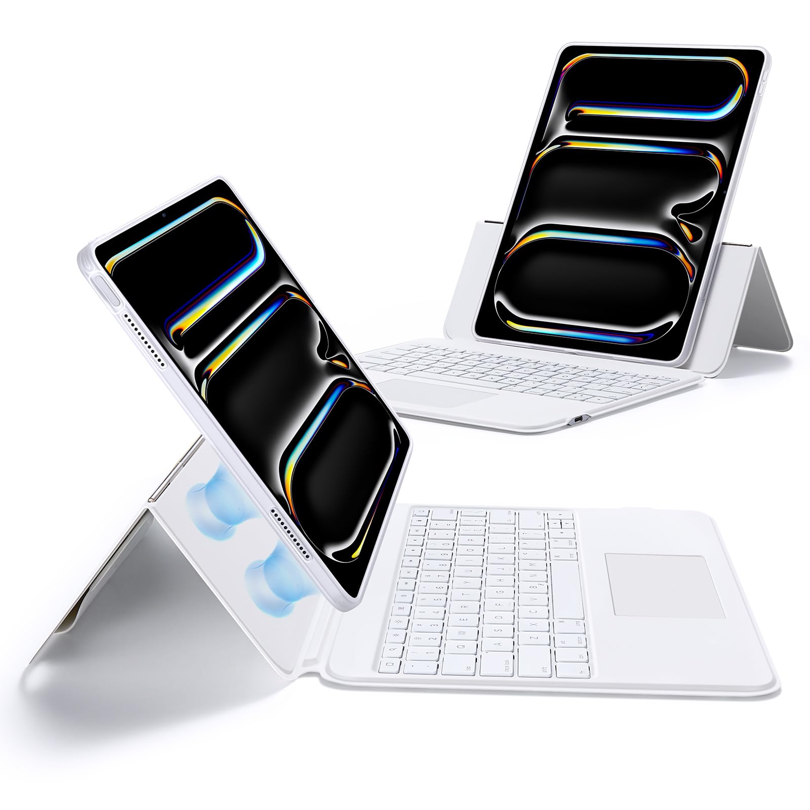 ESR Ascend iPad Pro 13 Inch Case with Magnetic Detachable Keyboard (2024 M4 Model) - Multi-Touch Trackpad, Adjustable Stand, Backlit Keys & Apple Pencil Holder - White | Perfect for Work, Study & Travel
