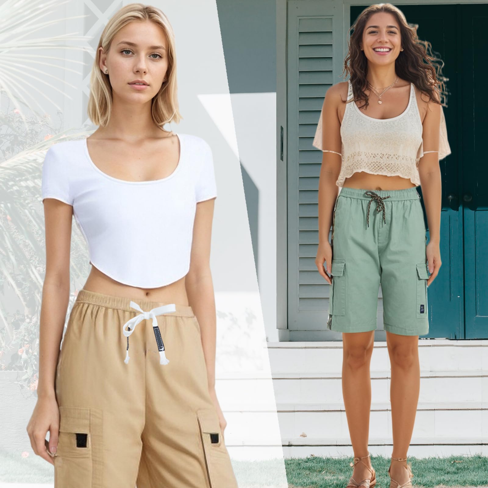 XinYangNi Women's Casual Cargo Shorts with Pockets - Elastic High Waist Drawstring Bermuda Shorts for Women | Comfortable Summer Shorts for Outdoor, Travel, Hiking and Daily Wear