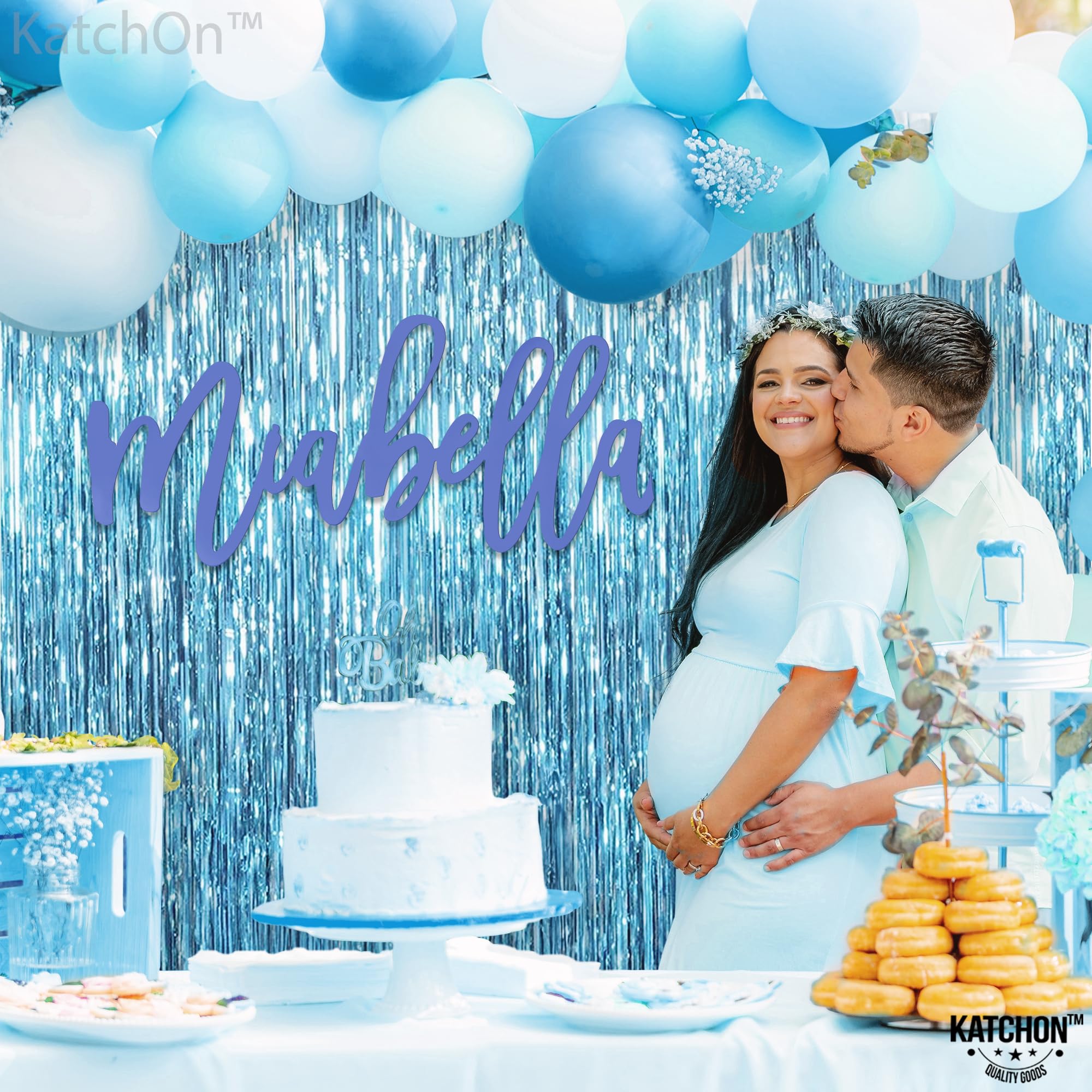 KatchOn Extra Large Blue Foil Fringe Curtain - 8x3.2 Feet (Pack of 2) | Under The Sea Party Decorations | Ocean Theme Backdrop | Mermaid Birthday Party Supplies | Perfect for Baby Showers, Bridal Showers, and Themed Events
