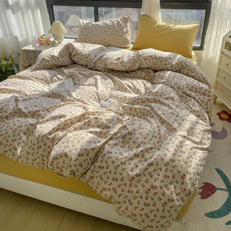 Premium Cotton Floral Bedding Set - 4 Piece Queen Size Sheet & Quilt Cover Set - Soft Breathable Bed Sheets for Girls, Women, Teens - Perfect for Master Bedroom, Guest Room, Dorm Decor