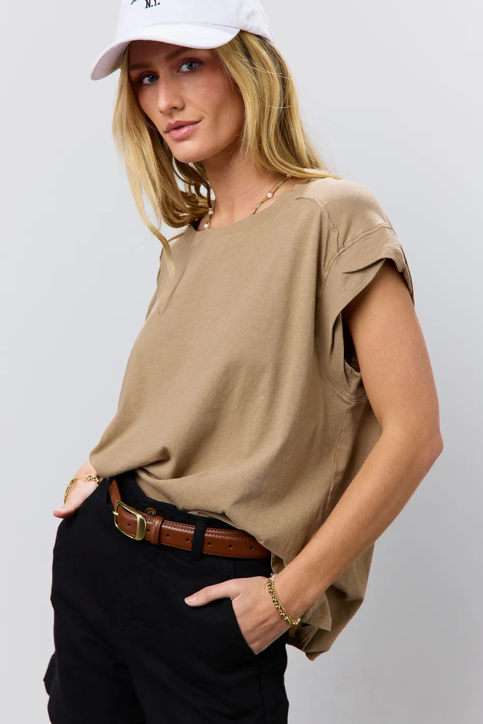 Aviana Women's Muscle Tee in Mocha - Soft Stretch Workout Tank Top for Gym, Yoga & Running - FINAL SALE