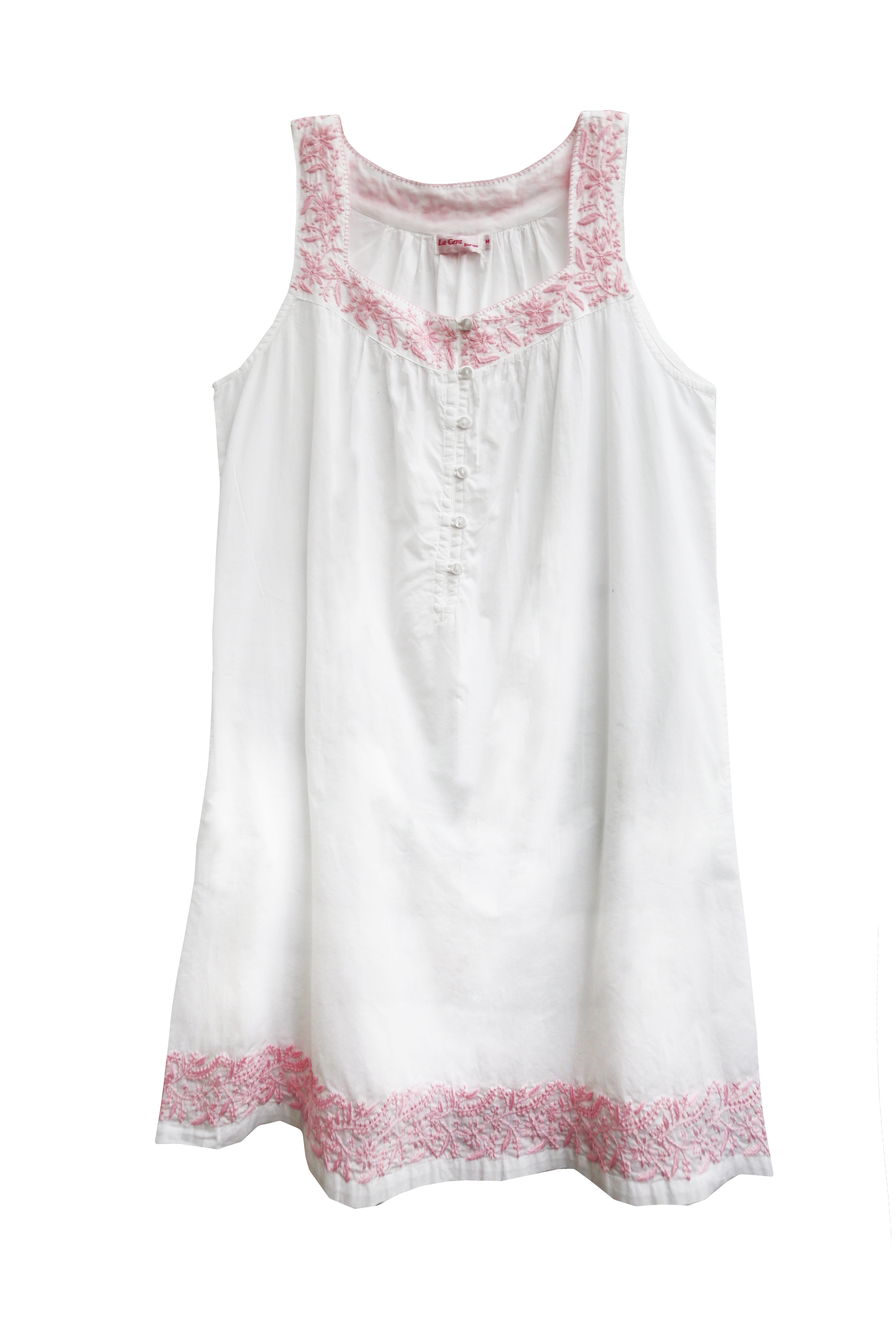 La Cera Hand Embroidered Chemise Nightgown - Elegant Lace Trim Sleepwear for Women, Perfect for Bridal Shower, Honeymoon & Romantic Nights