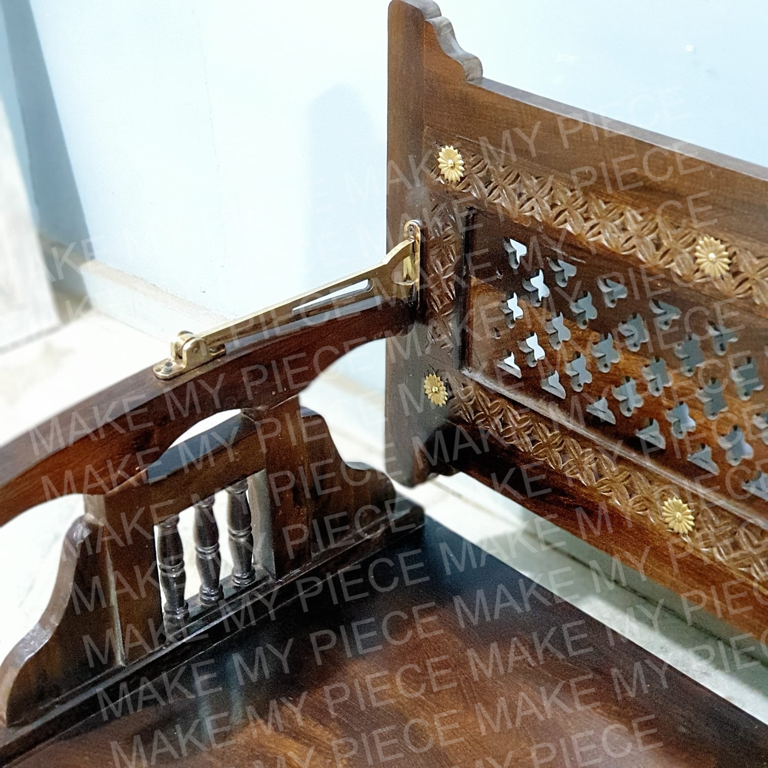 Handcrafted Indian Solid Wood Double-Sided Swing with Chains - Brown Finish for Garden, Patio, or Backyard Relaxation