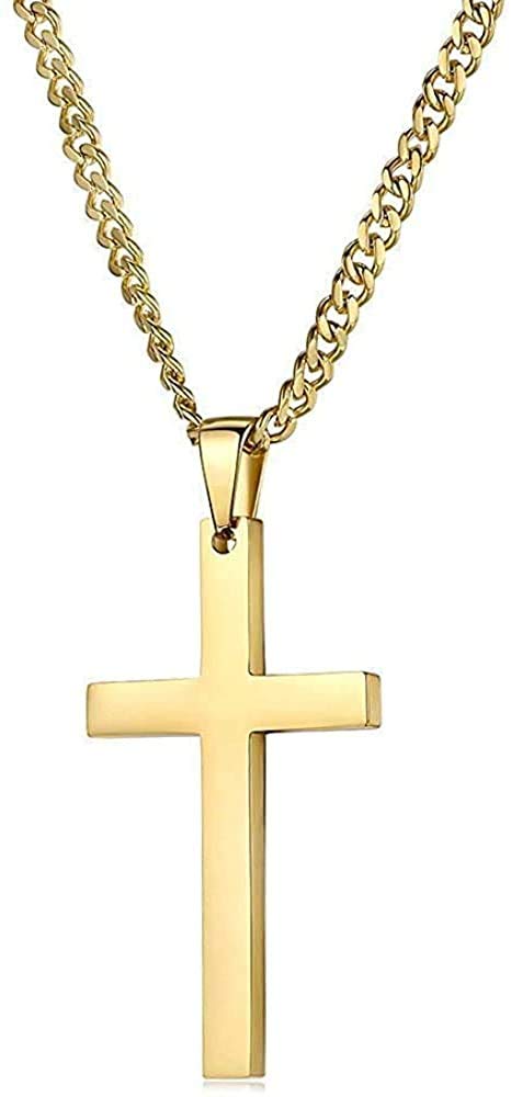18K Gold Cuban Link Chain Cross Pendant Necklace for Men - Solid Clasp, Diamond Cut, Miami Style Fashion Jewelry - Perfect Gift for Husband, Boyfriend & Special Occasions