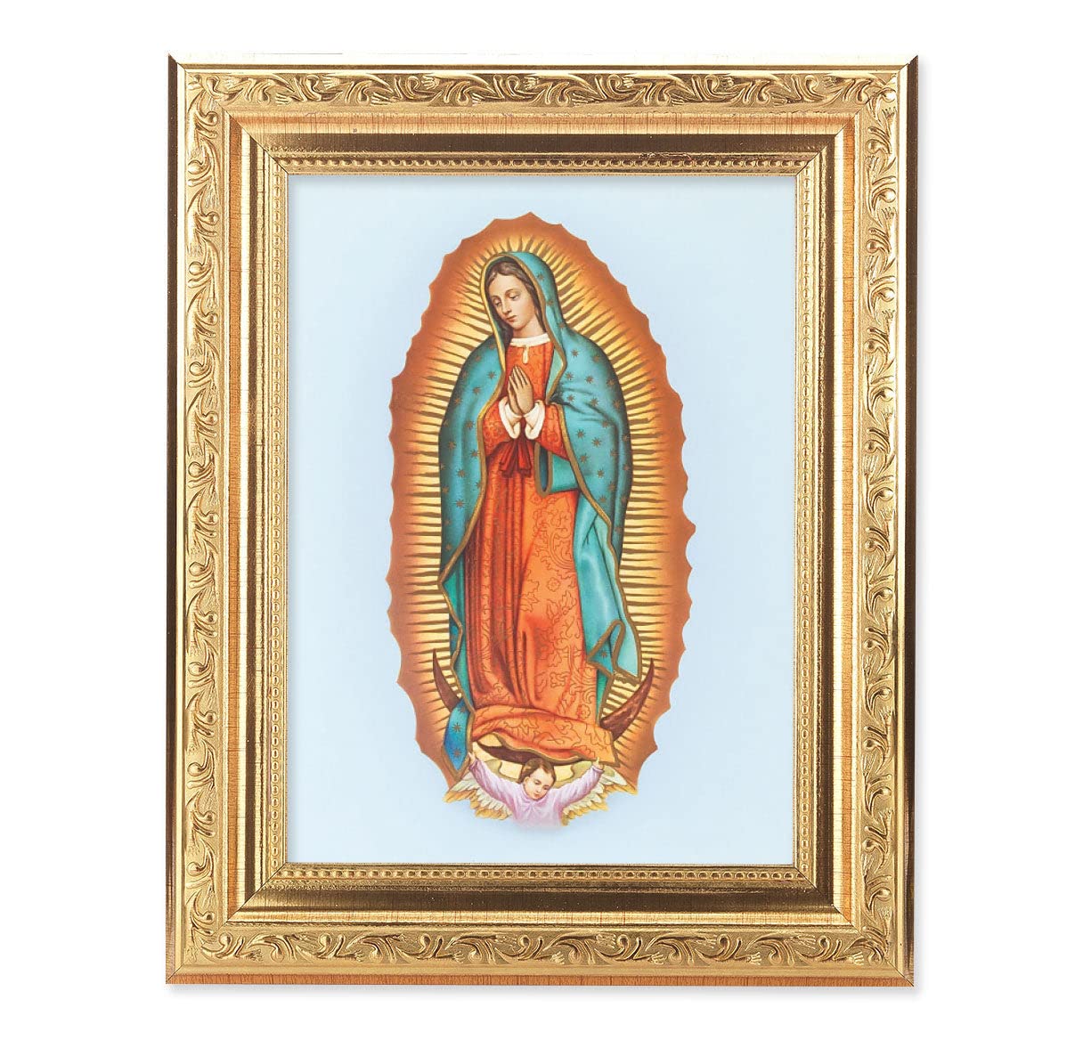 Our Lady of Guadalupe Framed Wall Art - Gold Leaf Antique Finish with Acanthus Detail - Religious Home Decor for Living Room, Bedroom & Prayer Space