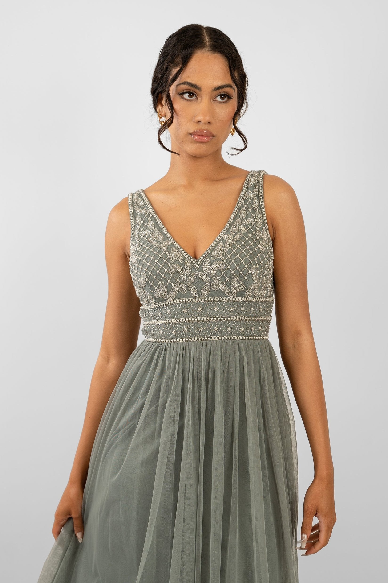 Kreshma Women's Teal Embellished Maxi Dress - Elegant Long Formal Gown for Weddings, Parties & Special Occasions