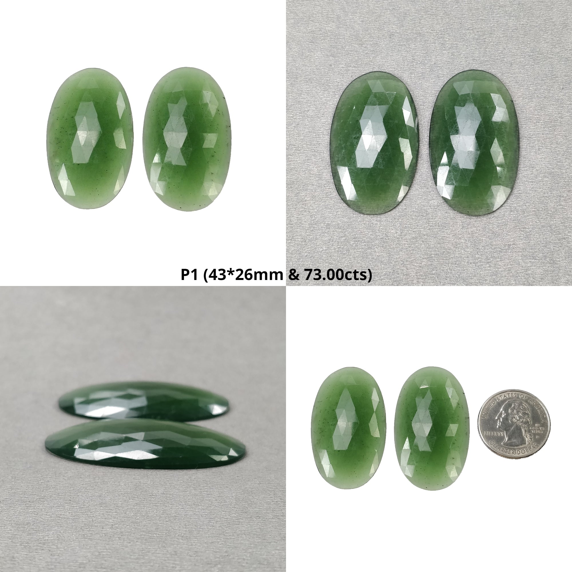 Natural Untreated Unheated Antigorite Serpentine Gemstone - Rose Cut Pear & Oval Shape Pair for Jewelry Making & Healing Crystals