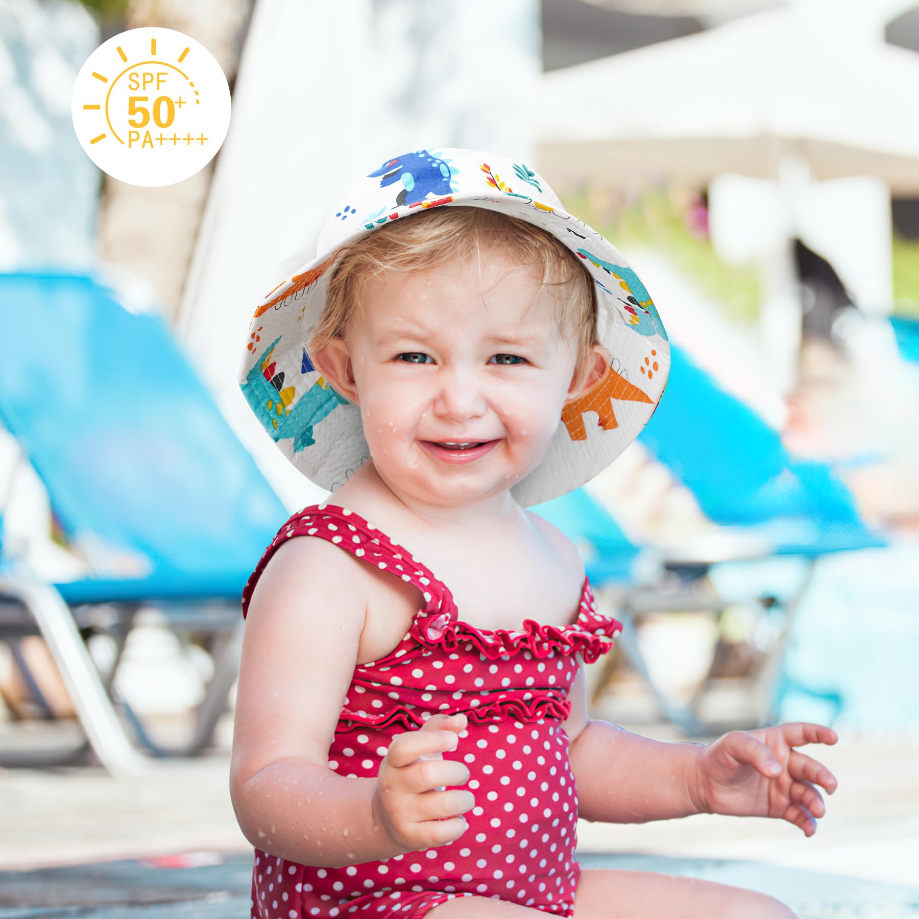 UPF 50+ Baby Sun Hat with Dinosaur Sunglasses - UV Protective Toddler Bucket Hat for Beach, Outdoor Play & Summer Activities