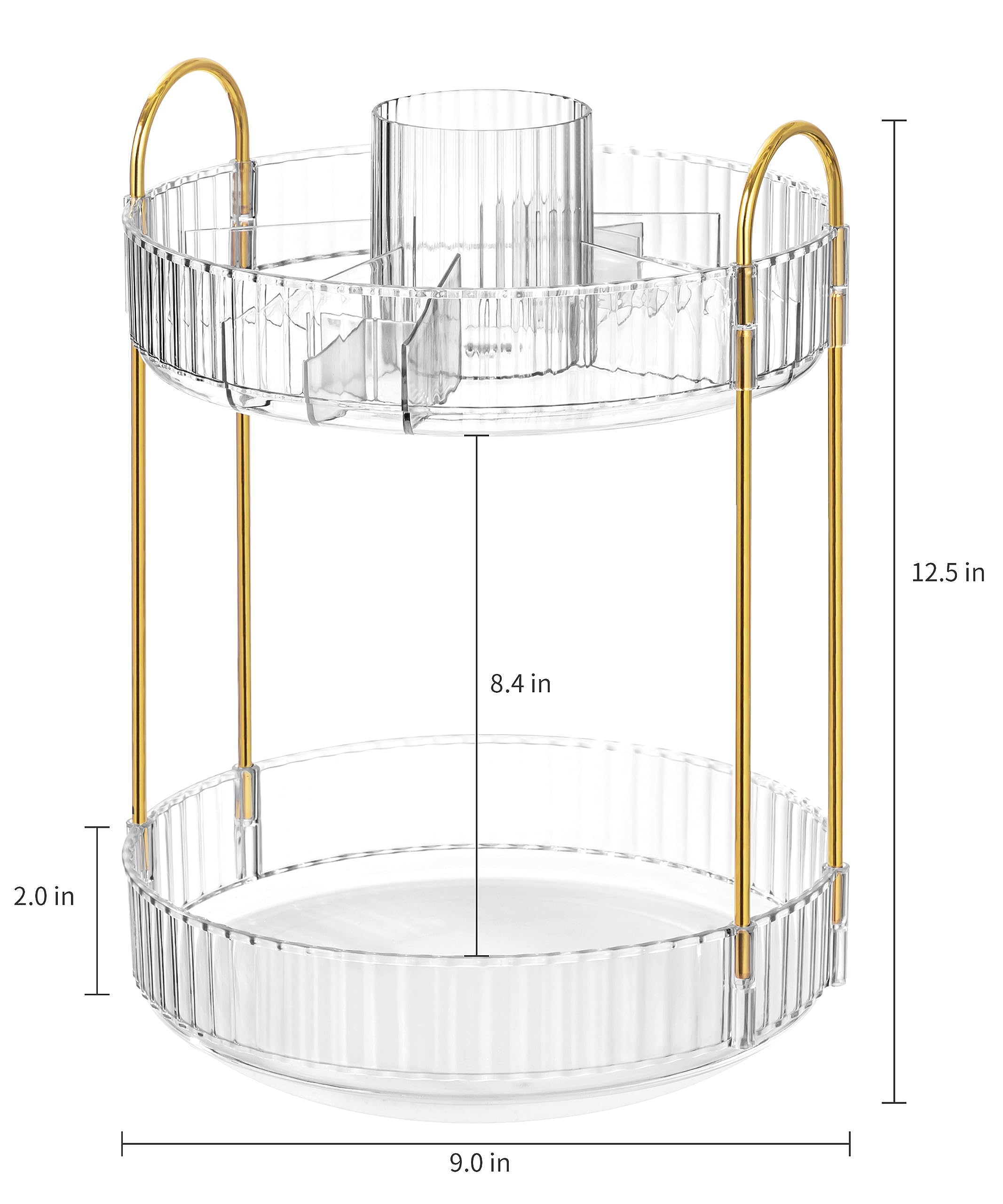 HBlife 360° Rotating Makeup Organizer - 2 Tier Large Capacity Cosmetic Storage for Perfume & Skincare | Clear Acrylic Vanity Organizer for Bathroom, Countertop & Dressing Table | Perfect for Makeup Lovers & Beauty Enthusiasts